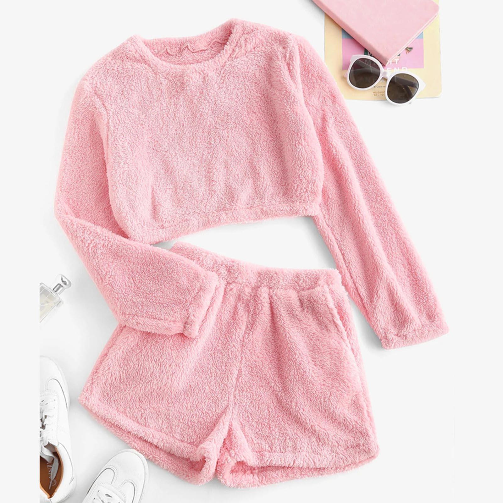 

Женские повседневные шорты с высокой талией и длинными рукавами, домашний однотонный костюм M розовый