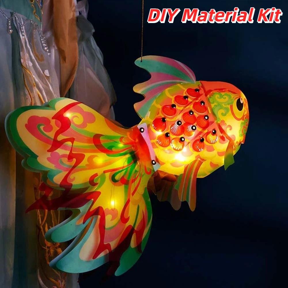 Glowing Paper Lamp Kit Handmade Mid Autumn Craft Luminous Hanging Decor Goldfish Lantern DIY Kids