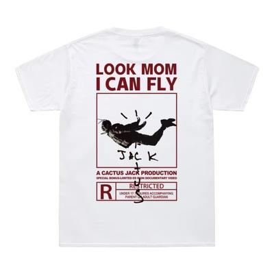 Nowość Letni T-shirt LOOK MOM I CAN FLY Zabawny Nadruk T-shirt Męski Damski Cactus Jack Swag Hip Hop Streetwear Top
