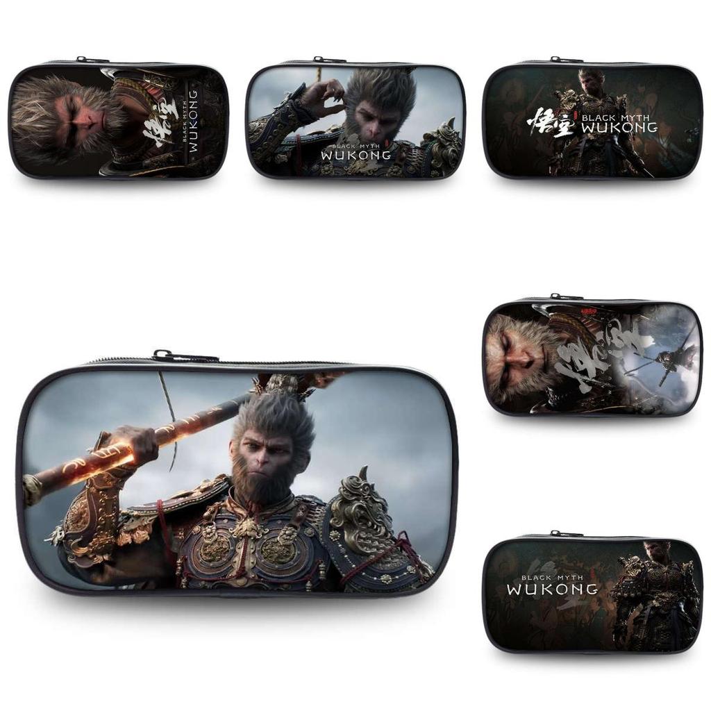 Spacious Black Myth Wu Kong Pencil Case Stylish Polyester Design For Students