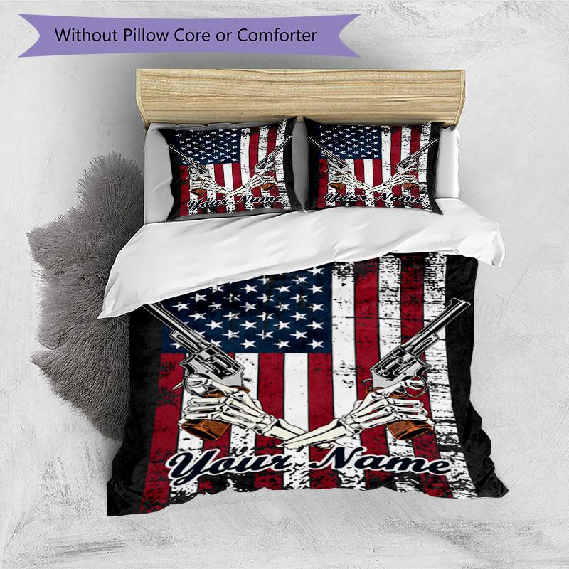 3PC Custom Name American Flag Revolver Bedding Set Duvet Cover Closure Includes 1 Duvet Cover & 2 Pillowcases for Bedroom