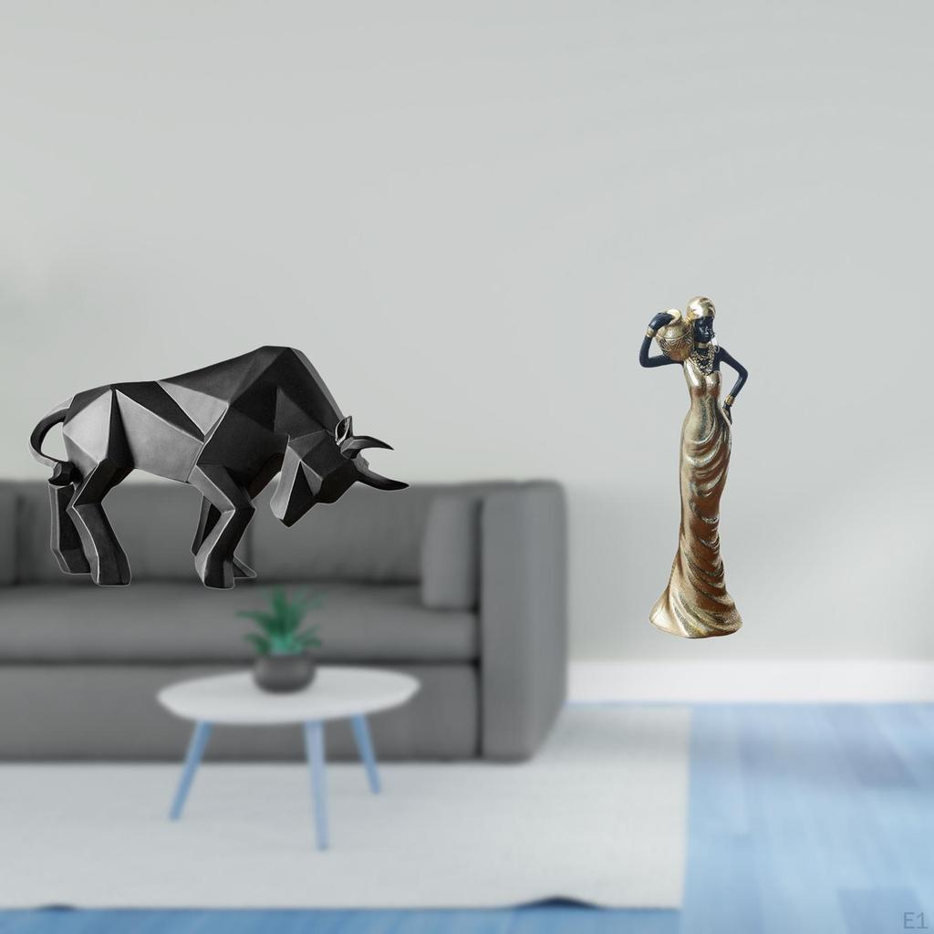 Modern Resin Bull And Tribal Lady Figurine Abstract Collectible Sculpture for Entryway Desk Shelf