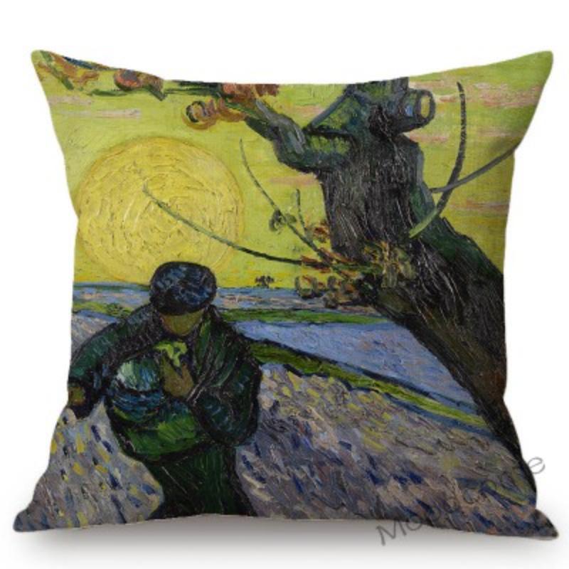 Ван Гог Звездная Звездная ночь Сеятель Всемирно известный импрессионизм Картина маслом Хлопок Лен Диван Наволочка Льняная наволочка 450mm*450mm