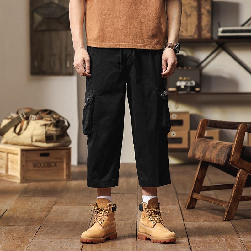 

Retro straight overalls men s eight-point pants summer loose casual trendy pants men s senior sense 38 чёрный