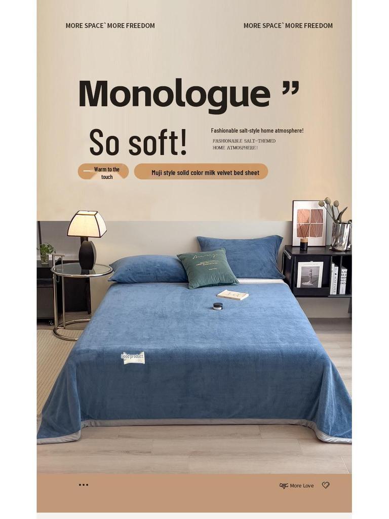 Single Piece Thickened Velvet Flannel Bed Sheet - Warm Autumn/Winter Coral Fleece Duvet Cover & Blanket