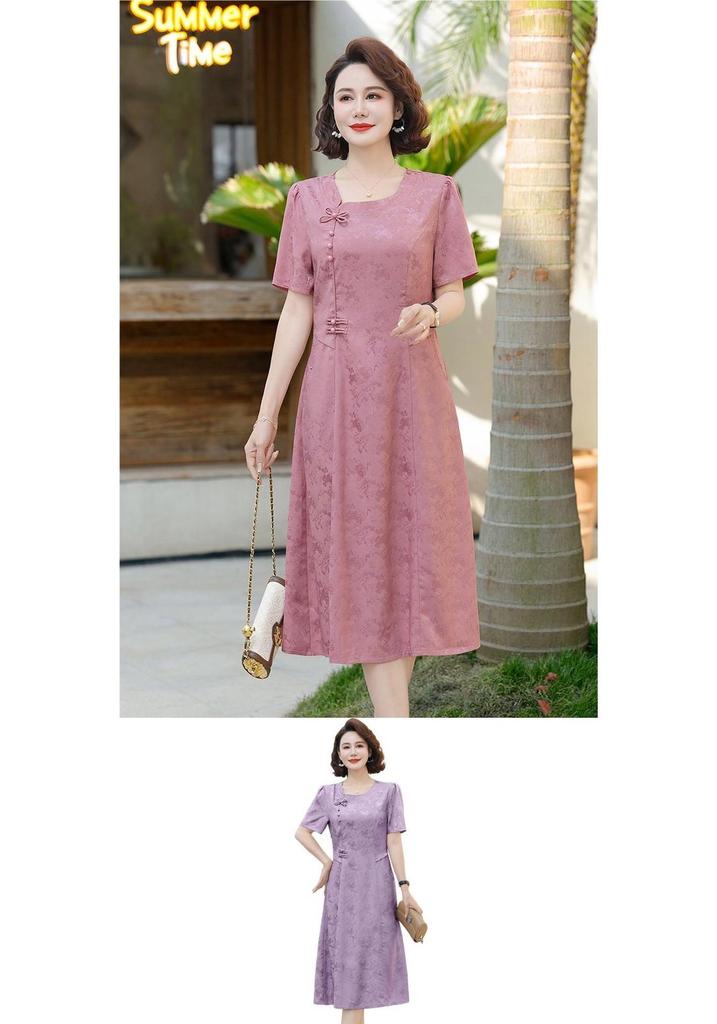 2026 Mom's Fashionable Chiffon Summer Dress - Versatile Mid-Length, Waist-Cinched Style for Middle-Aged & Elderly Women
