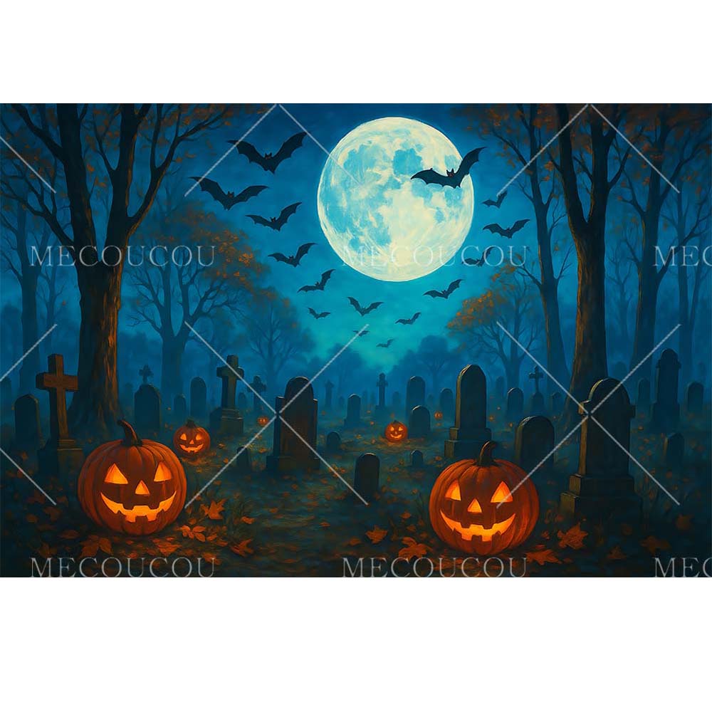 Halloween Backdrop Horror Night Full Moon Pumpkin Skull Castle Cemetery Halloween Party Adult Kids Background Decor Customized