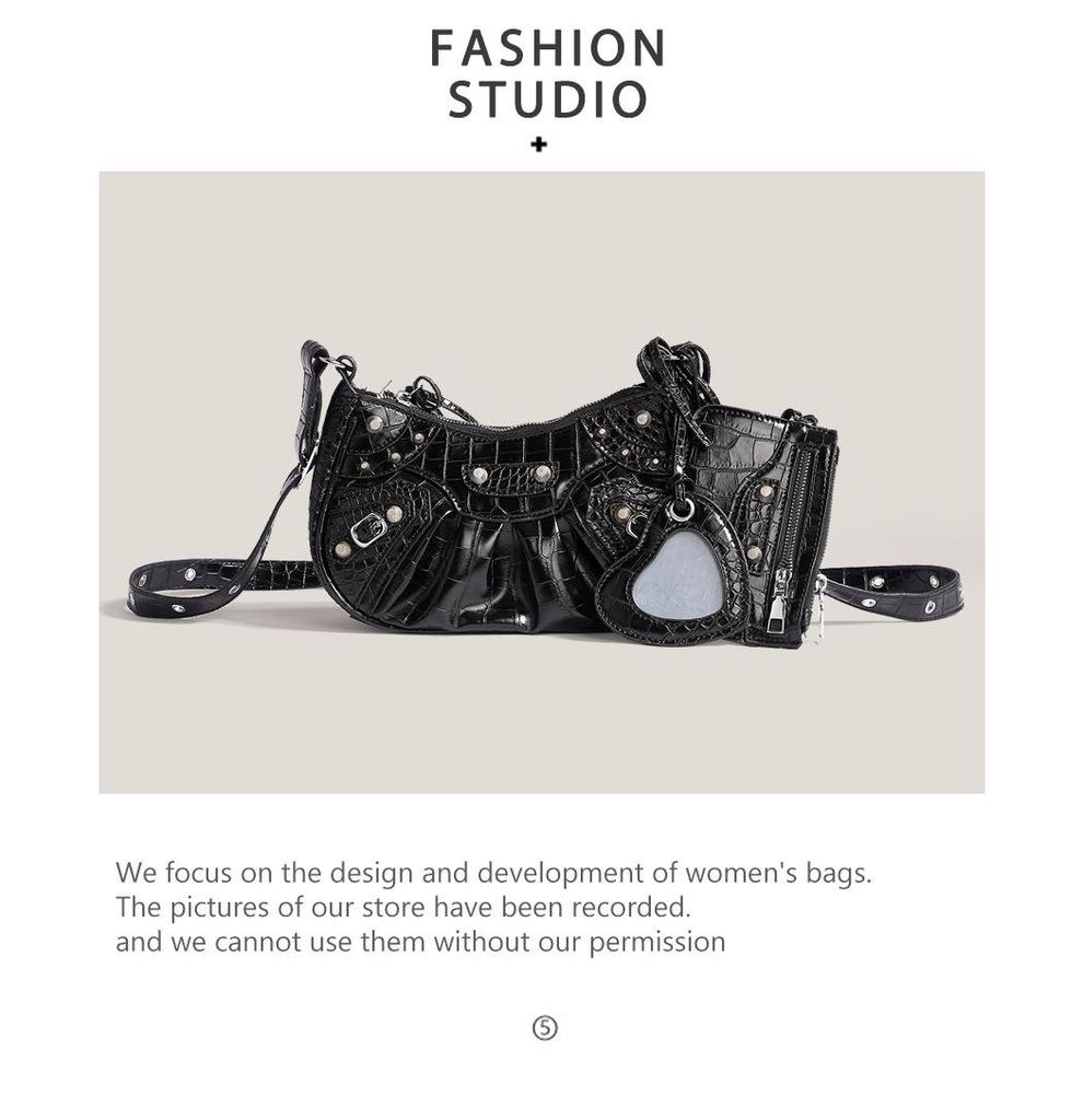 2024 Women's Motorcycle Style Rivet Tassel Shoulder Bag – Summer Pleated Underarm and Messenger Bag