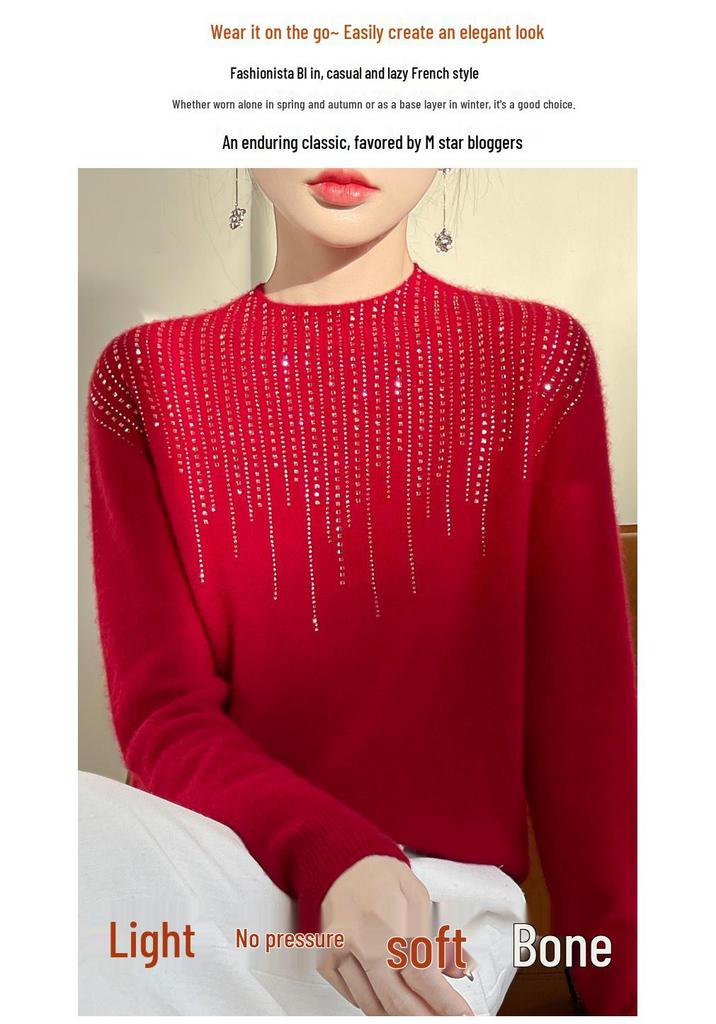 2024 New Style Rhinestone Fringe Knit Sweater: Soft Wool Base, Perfect for Autumn/Winter
