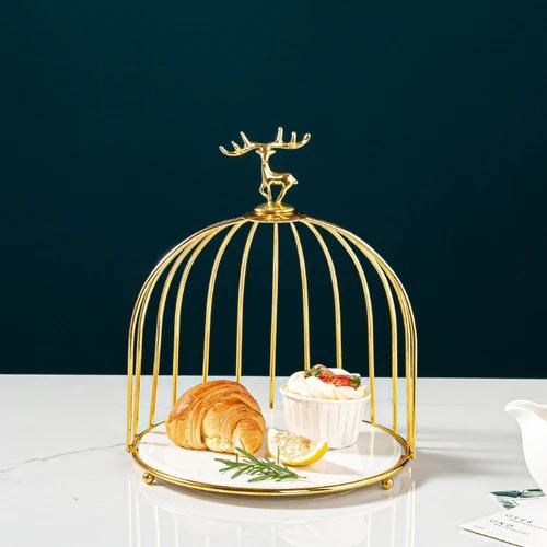 Wrought Iron Ceramic Cake Stand Multi-layer Fruit Plate Snacks Tray Dessert Plate Cake Pan Elk Display Stand Decorative Plates