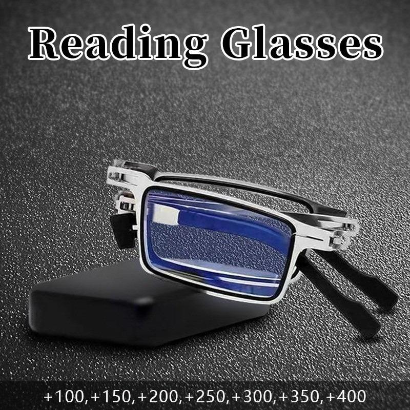 Metal Folding Reading Glasses Portable Ultra Light Anti Blue Light Lens Presbyopia Glasses Men's Rectangular Eyeglasses Eyewears