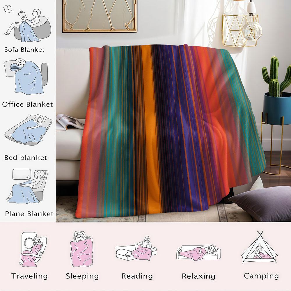 Rainbow Vertical Stripe Flannel Blanket Perfect for Sofa Office Bed Travel Sleep Read Relax Camping four season use