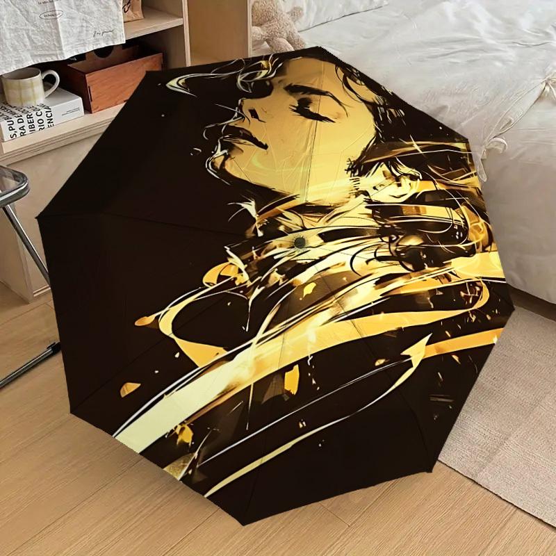 

1pc Golden Profile Michael Jackson Automatic Folding Umbrella, Portable Collapsible Design, Casual Outdoor Accessory L1202001