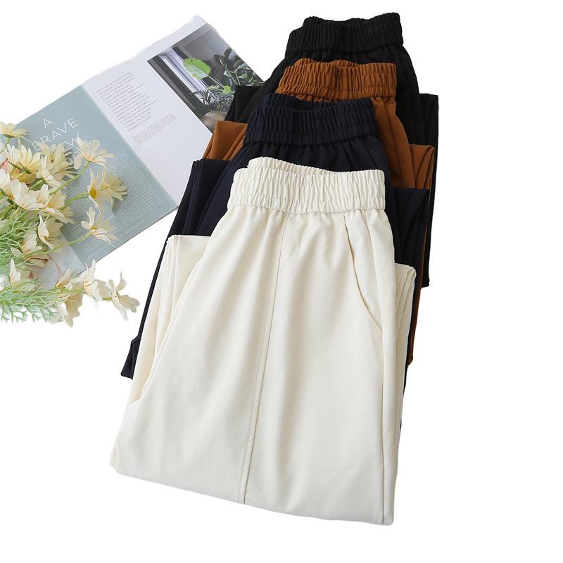 2026 Spring High Waist Plus Size Elastic Cropped Pants for Women: Slimming, Casual Banana Style