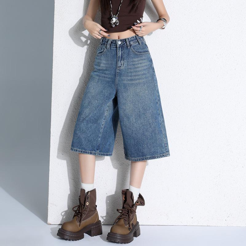 Women s Plus Size Loose Straight-Leg Denim Cropped Pants - Summer BF Lazy Style Small
