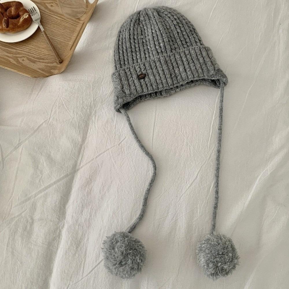 Windproof Y2k Knitted Cap Thick Beanie Hats Japanese Pom-pom Knit Cap  Outdoor