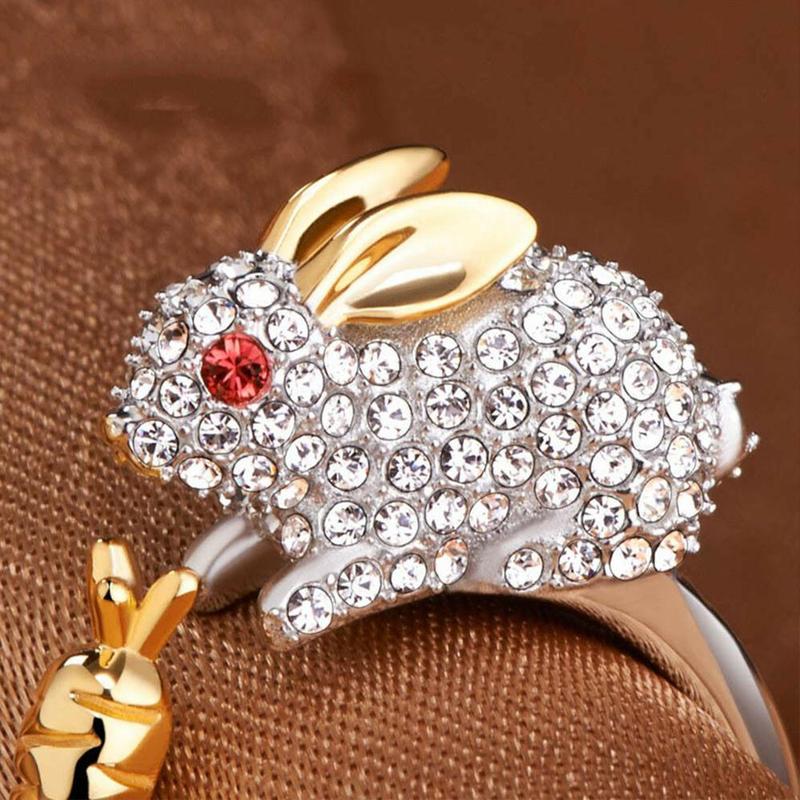 Milangirl  Cubic Zirconia Open Wedding Adjustable Rings Cute Finger Ring Bunny Animal  Rabbit Shape Rings for Women