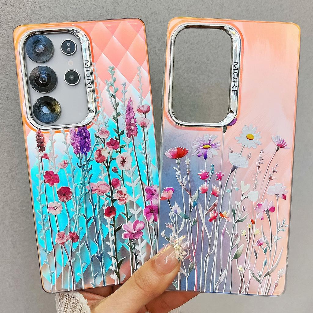 New Electroplated Laser for Apple 16E Mobile Phone Case 15promax Small Floral for Samsung S25Ultra
