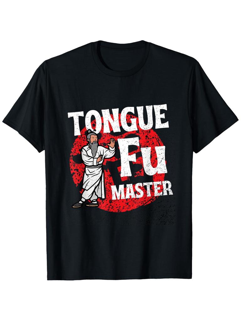 Tongue Fu Master Graphic T-Shirt Funny Sarcastic Martial Arts Tee Cotton Casual Round Neck Tops for Men Women