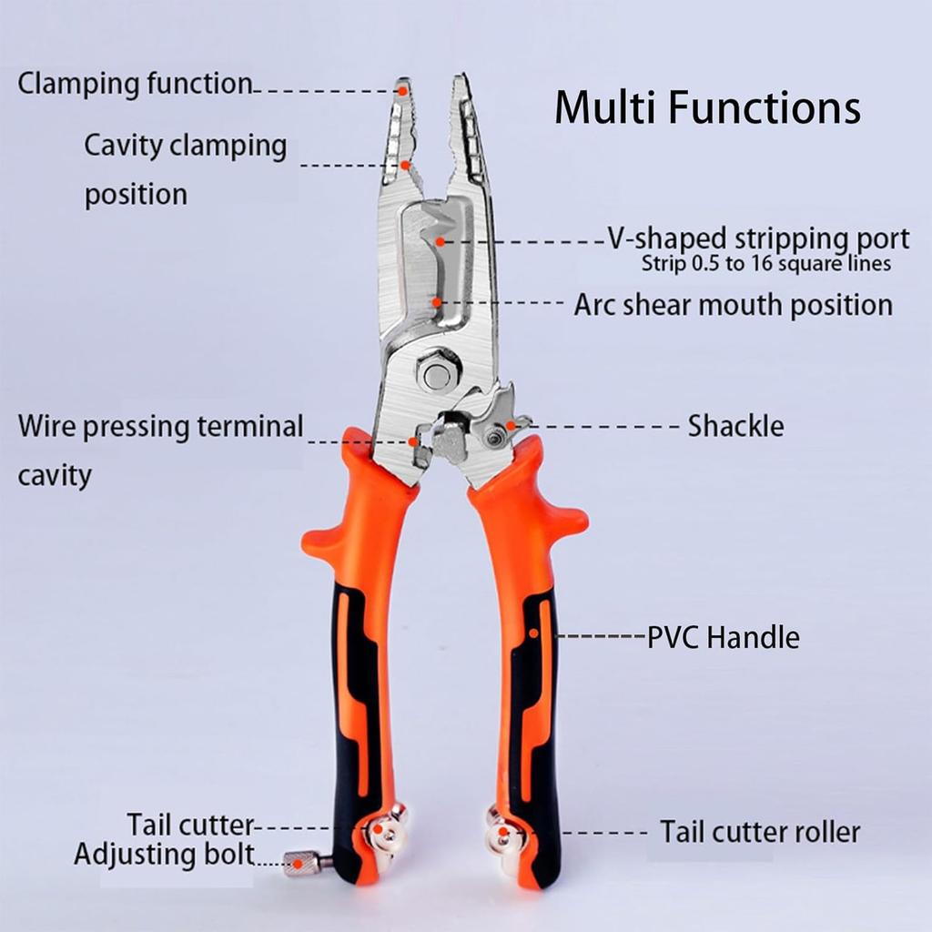 9-in-1 Wire Stripper Pliers Tool with Tail Cutter, 8" Multifunctional Wire Stripping Crimping Tool for Electrician & Lineman