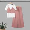 ZANZEA Women Patchwork Short Sleeve Blouse and Pants Summer Two Piece Suit Sets
