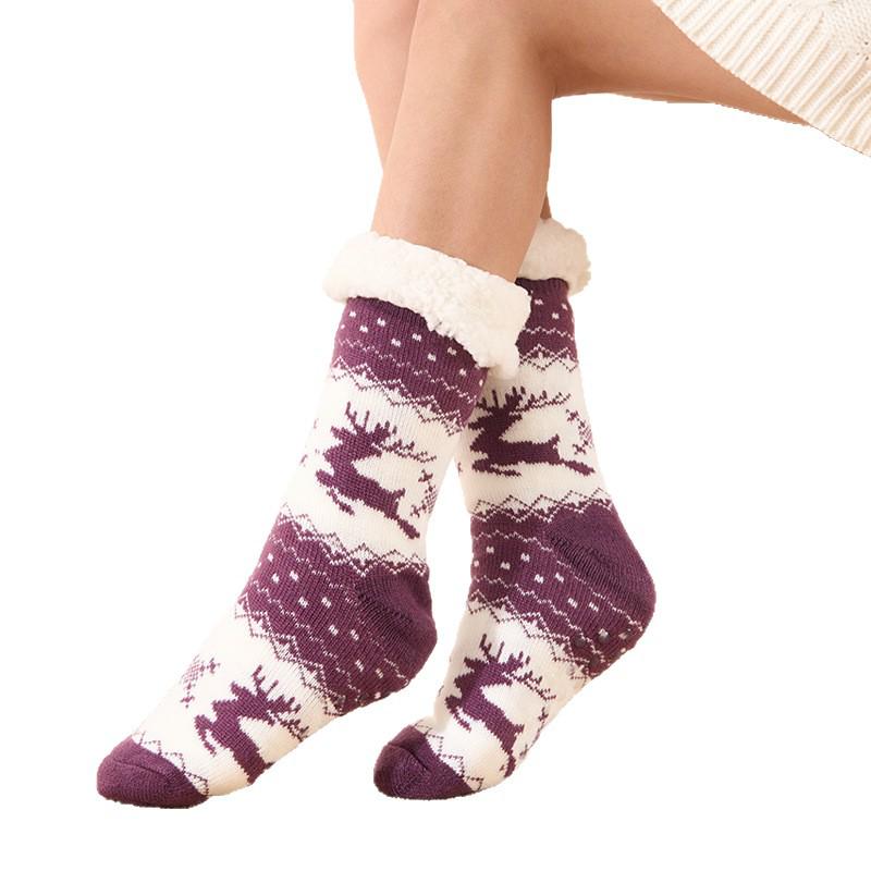 Women's Fleece-Lined Christmas Stockings: Winter Floor & Sleep Socks