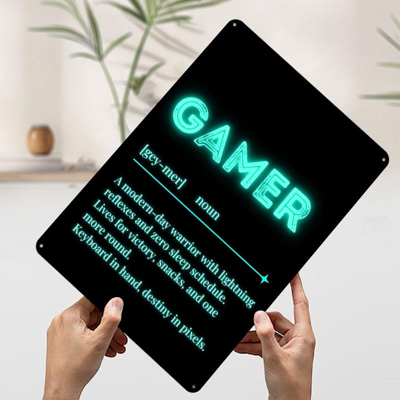 

Gamer Definition Neon Sign Tin Plaque Poster Customized Wall Art Retro Vintage Metal Signs for Man Cave Home Decorations Decor 7.9x11.8In(20x30cm)
