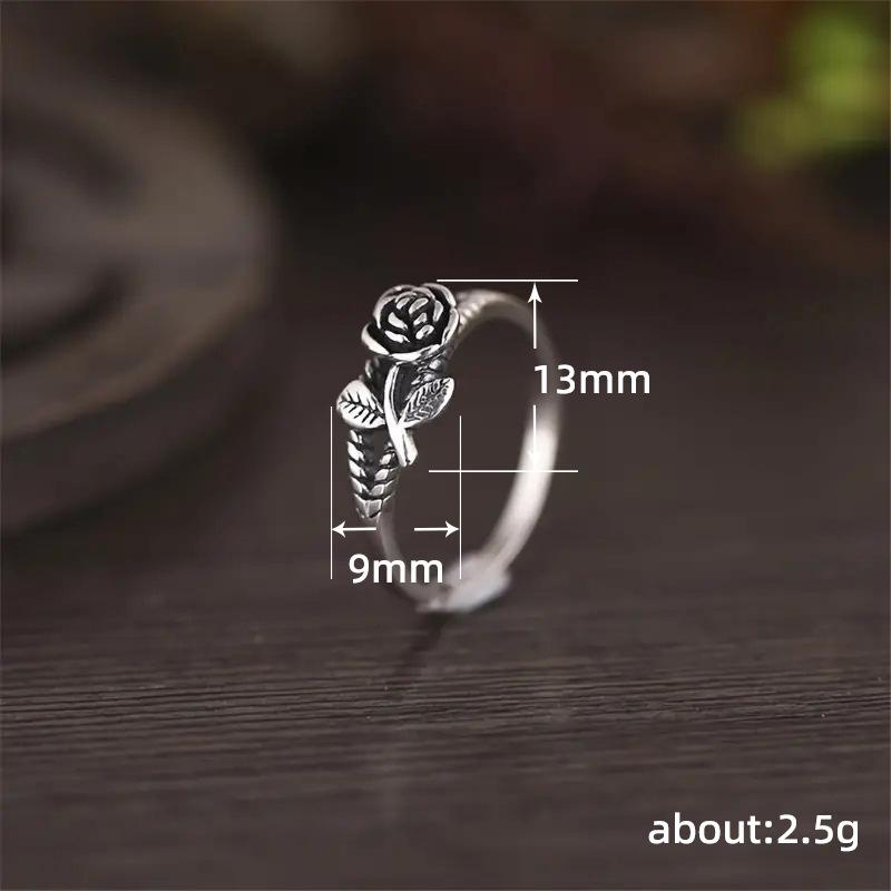 Retro Style Old Flower Ring, Three-Dimensional Rose Classical Thin Ring, Charming Index Finger Ring With Temperament
