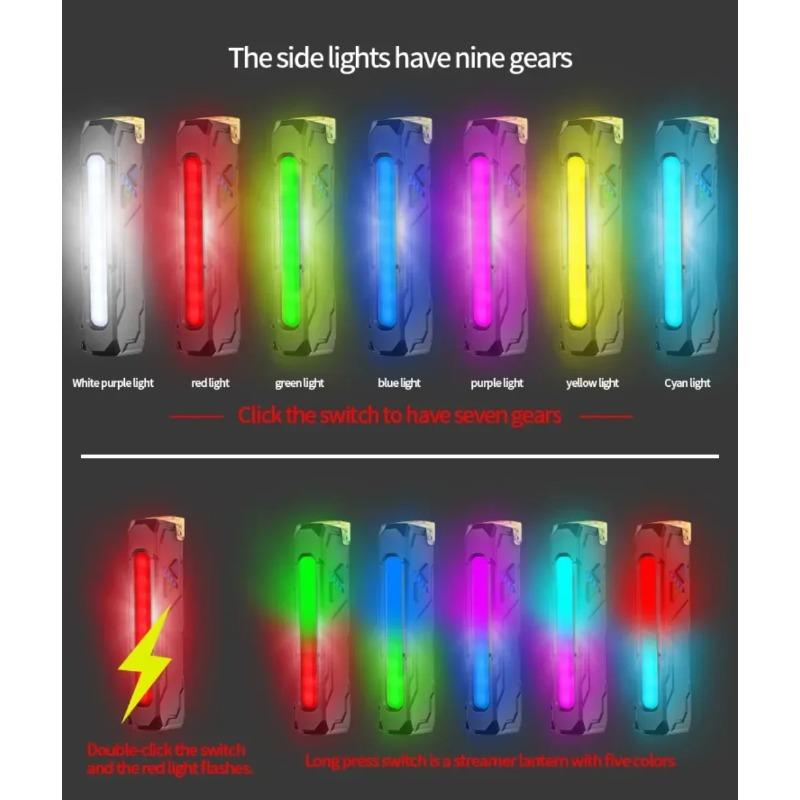 RGB LED Flashlight USB Rechargeable Color Changing Multi Mode Built in Battery Emergency Work Camping Outdoor Torch