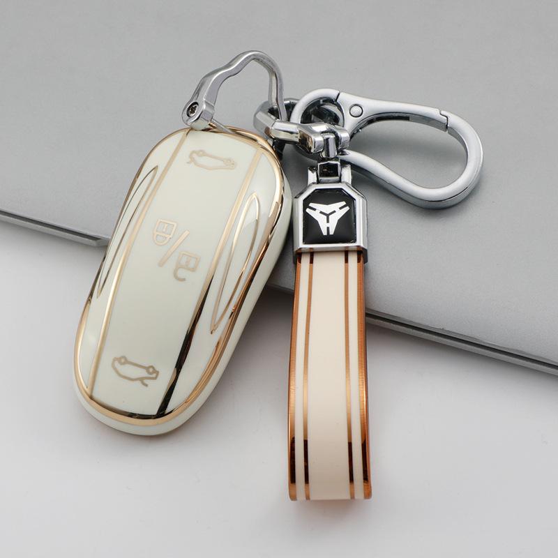 Fashionable Gold Edge TPU Key Case for Tesla Model X