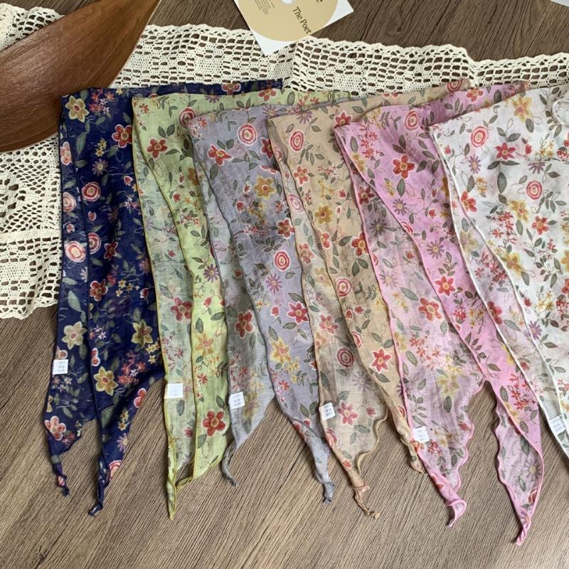 Triangle scarf scarf women's silk scarf high-end new summer sunscreen headscarf summer women's pastoral headband tied bag streamer