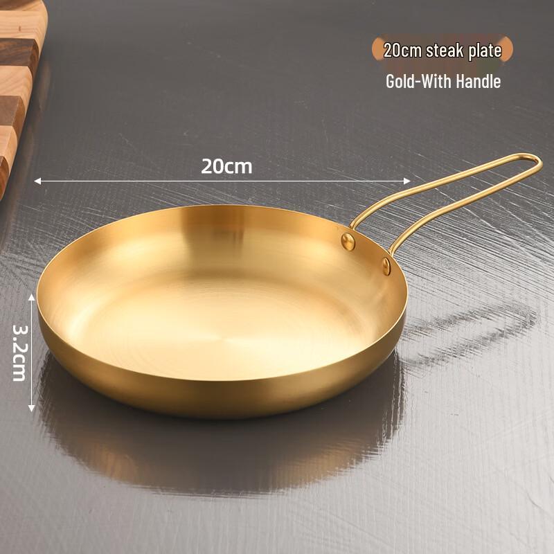 ZISIZ 20cm Gold Square 3-Compartment Stainless Steel Serving Plate with Handle (Set of 2)