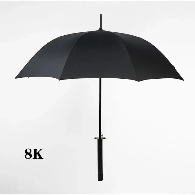 

8K креативный черный японский зонтик с длинной ручкой, большой ветрозащитный зонт с самурайским мечом, японский солнцезащитный зонт ниндзя, прямой зонт, открытый