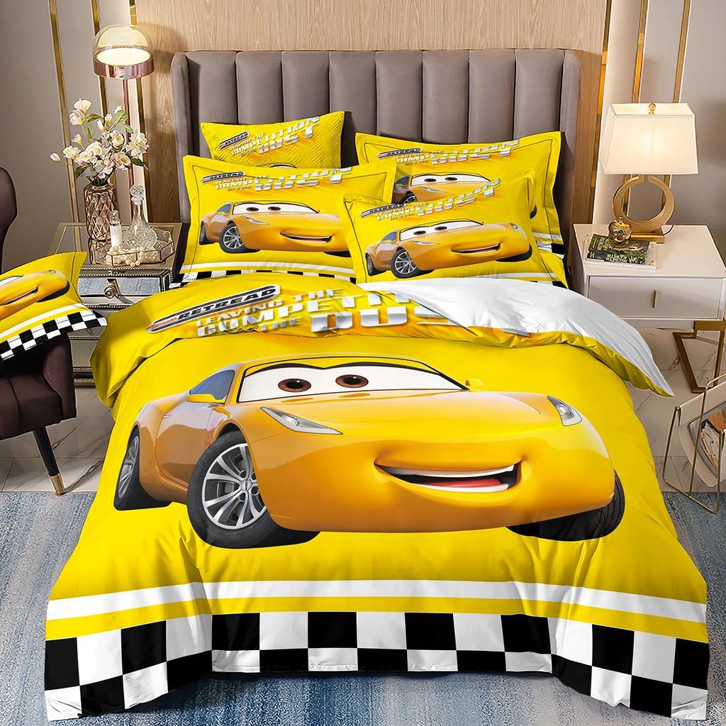 Set Biancheria da Letto Auto da Corsa Cartone Animato Stampa 3D Bambini Ragazzi Ragazze Copripiumino Singolo con Federa Decorazione Camera da Letto Ragazzi Adulti Regalo per le Feste