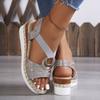 Mode Damen Keilsandalen Sommer Metall Dekoration Plateau Gladiator Schuhe Frau Komfort Lässig Mittelhohe Absätze Sandale Sandálias Feminina