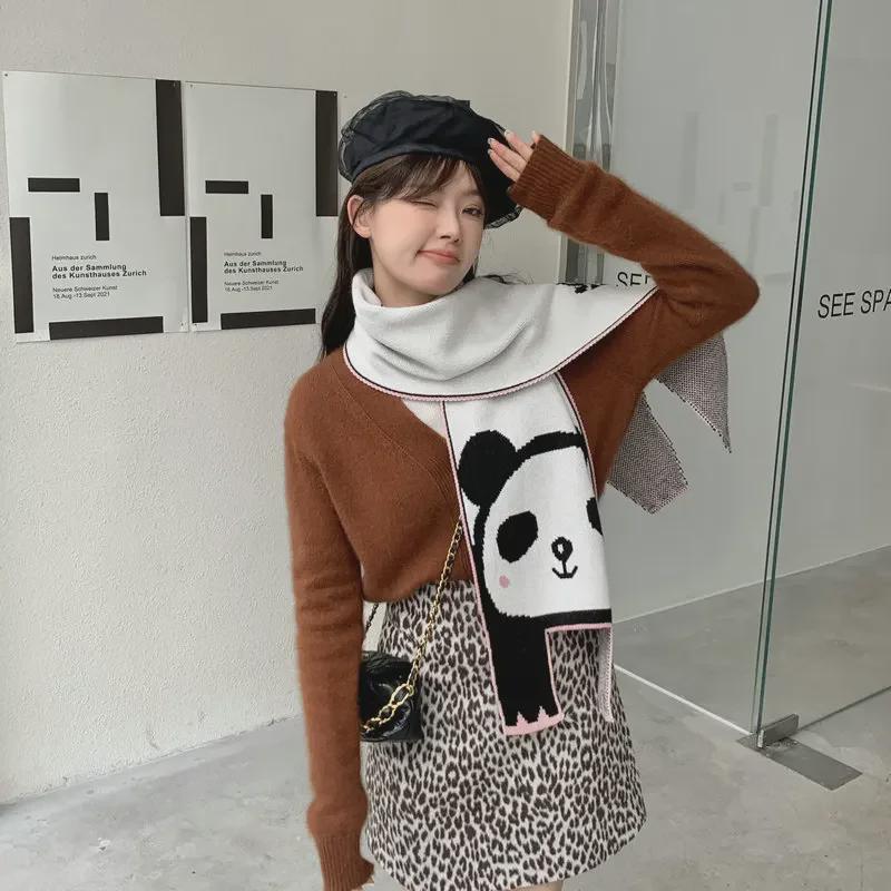Korean Soft Girl Chic Scarf: Cute Knitted Tiger Wool Shawl for Students