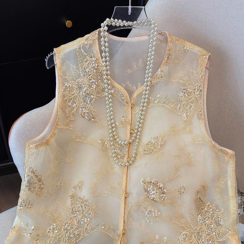 Lace vest vest temperament women's retro sleeveless thin lace vest new top