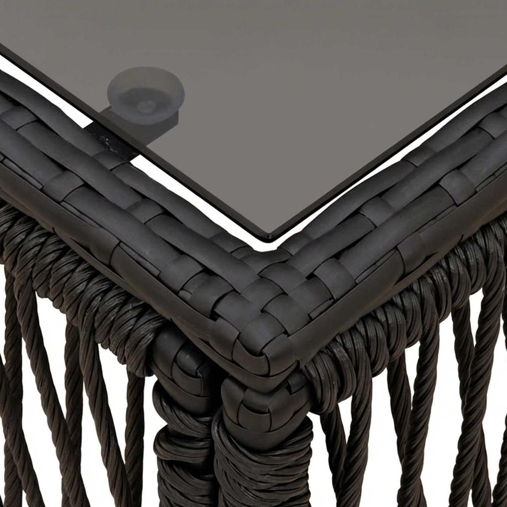 Garden Table Black 55 x 55 x 37 cm PE Rattan and Glass