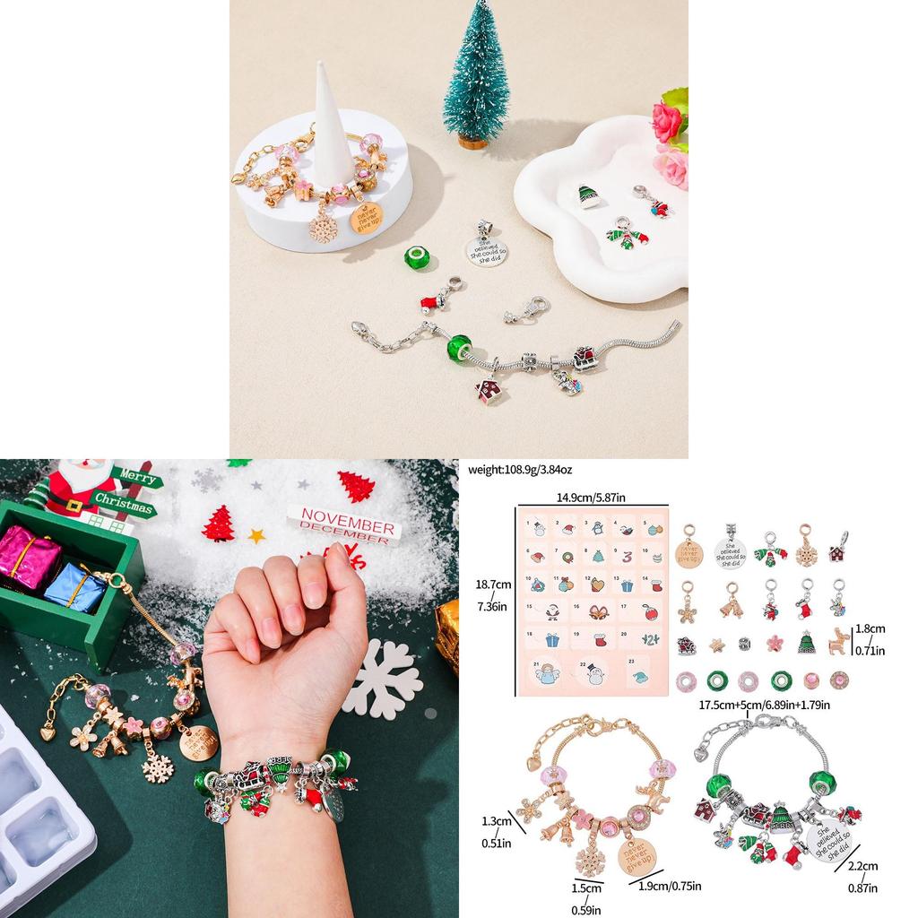 Christmas 24 Cell Cartoon Charm Bracelet Gift Box With Zinc Alloy Material For Women And Men