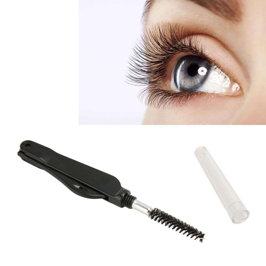 Doppelköpfiger Augenbrauen-Wimpernkamm für Frauen, faltbar, tragbar, Brauen-Mascara-Bürste, Make-up-Pflege-Werkzeug, Schwarz
