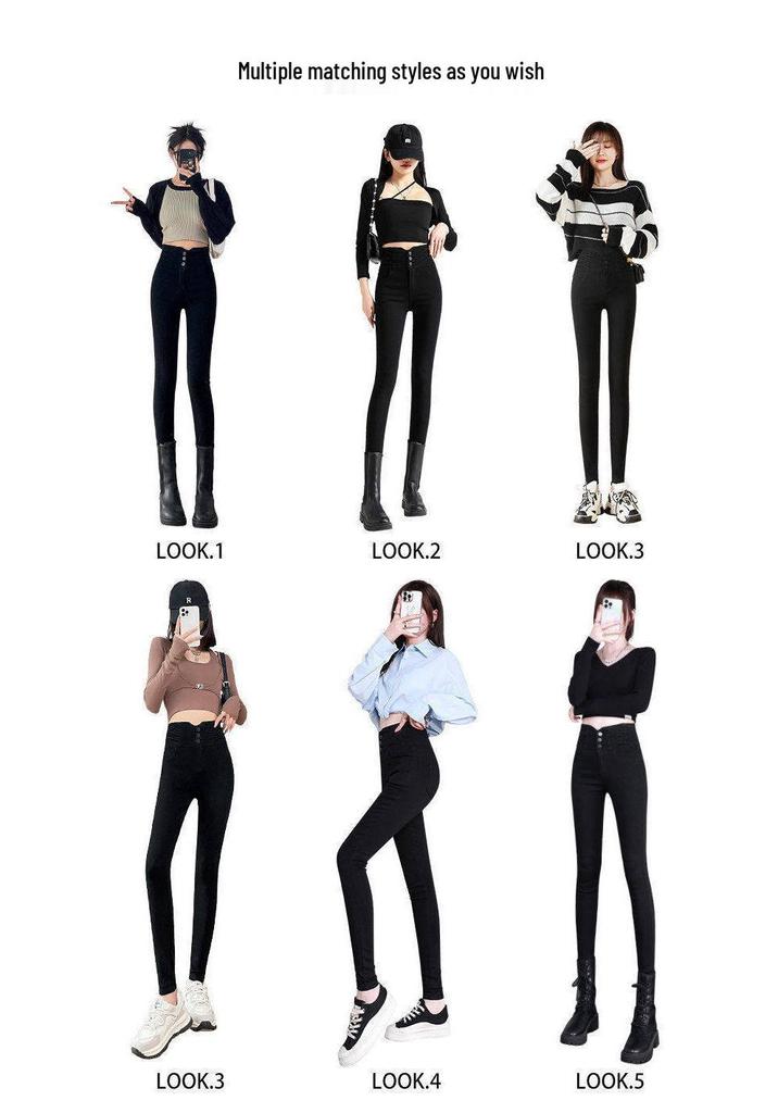 High-Waisted Black Slimming Leggings for Women - Spring 2026 Slim-Fit Pencil Style, Elastic, Tight-Fitting.