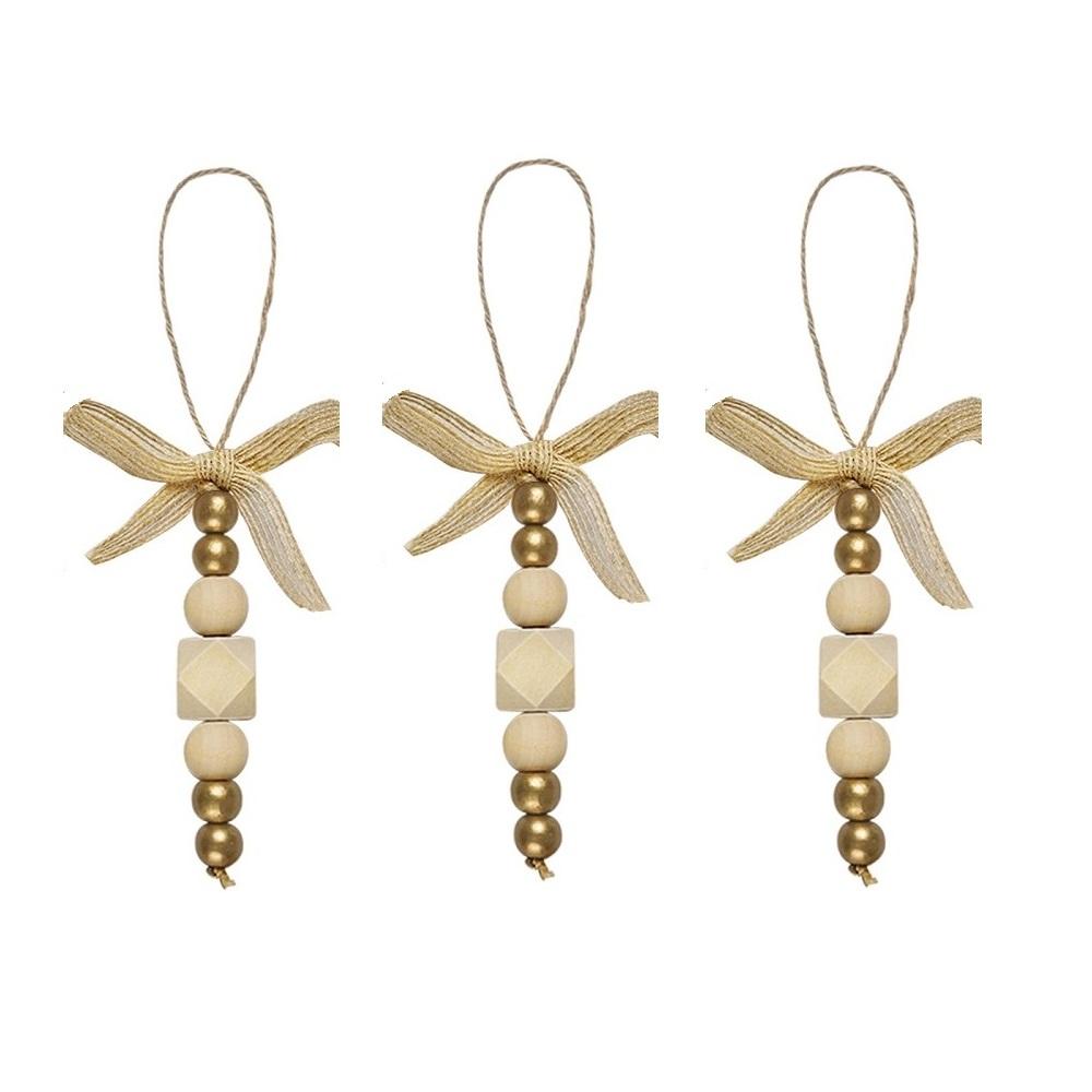 3 Stück Boho Weihnachtsbaumschmuck Holzperlen Hängedekorationen Bauernhaus Natürliche Perlen Girlande Rustikal Kleine Holzpartydeko