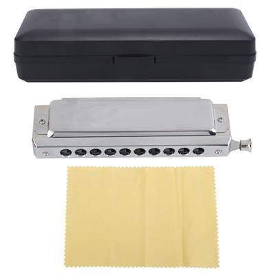 Harmonijka Chromatyczna 10 Dziurkowa 40 Dźwiękowa Dwustronna Polifoniczna Gra Organki Ustne Srebrna