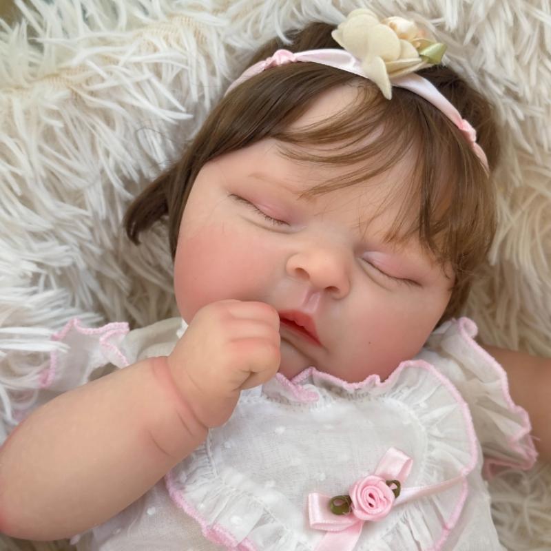 50cm Reborn Doll Peaches Soft Cloth Body and Full Silicone Lifelike Newborn Doll with 3D Multiple Layers Painted Visible Veins Baby Doll Toys for Kids