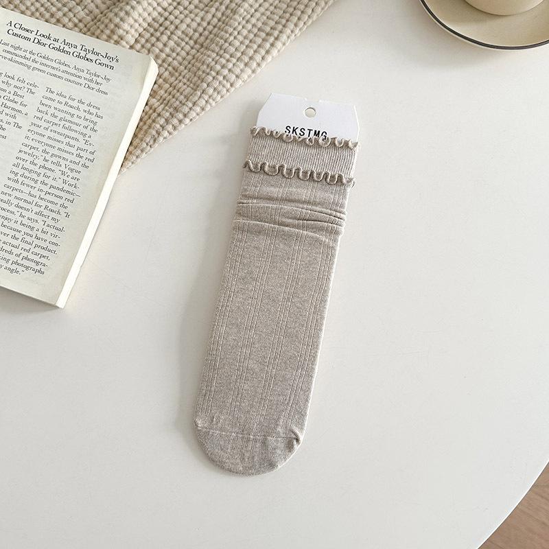 

Autumn and Winter Socks for Women: Solid Color, Black Ear-trimmed Mid-calf Women s Socks, Cotton Socks, Pile Socks, School Style 1 pair колір світло кави