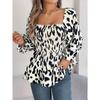 Women's Autumn and Winter Casual Wooden Ear Edge Square Collar Leopard Print Long Sleeve Top