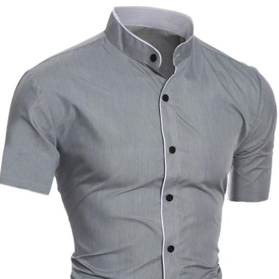 Men Shirt Solid Color Stand Color Slim Fit Casual Summer Top for Daily Wear
