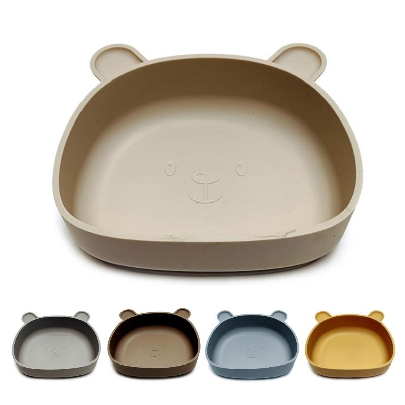 Cartoon Bear Toddlers Learning To Eat Dinning Plate Silicone Suction Cup Bowl Scaldproof Tableware for Baby 6+ Month
