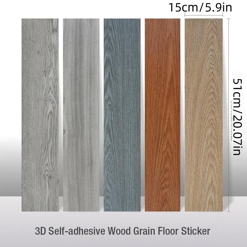 10pcs 51x15cm Self-Adhesive Wood Grain Floor Wallpaper Waterproof Wall Sticker Bedroom Living Room Toilet Kitchen Home Decor