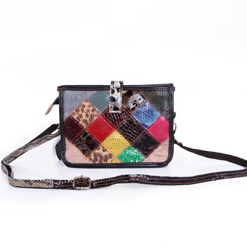 Bag Women'S Bag Retro Color Matching Shoulder Messenger Bag Trendy Zipper Sheepskin Small Bag
